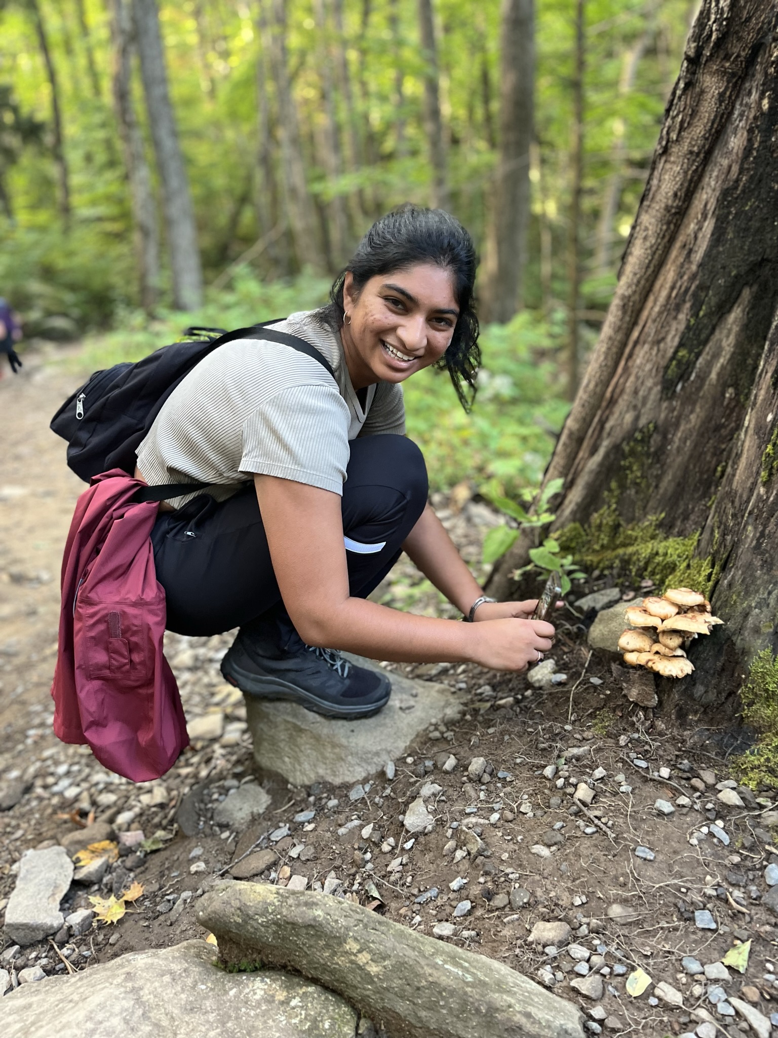 Photo of me, looking at some mushrooms